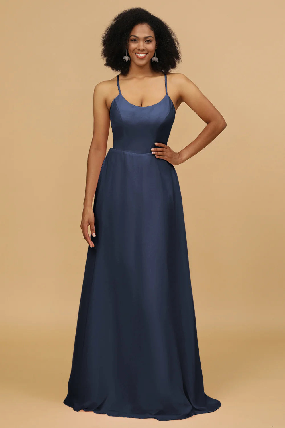 Sheath Column Spaghetti Straps Long Chiffon Bridesmaid Dress