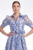 Blue A Line Collar Floral Jacquard Mother of the Bride Dress with Half Sleeves