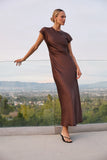Hannah Satin Maxi Dress in Brown