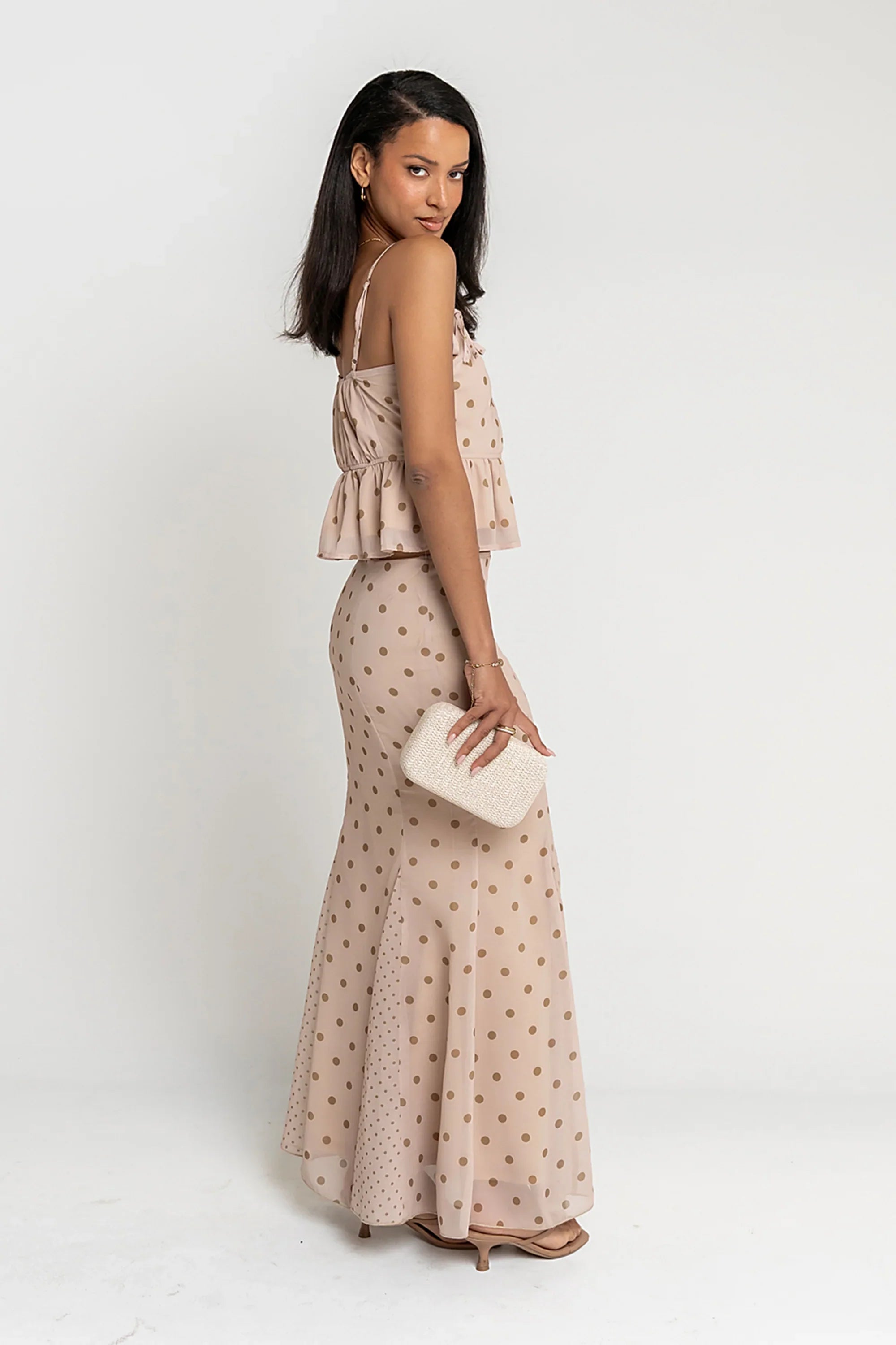 Freida Polka Dot Top in Taupe