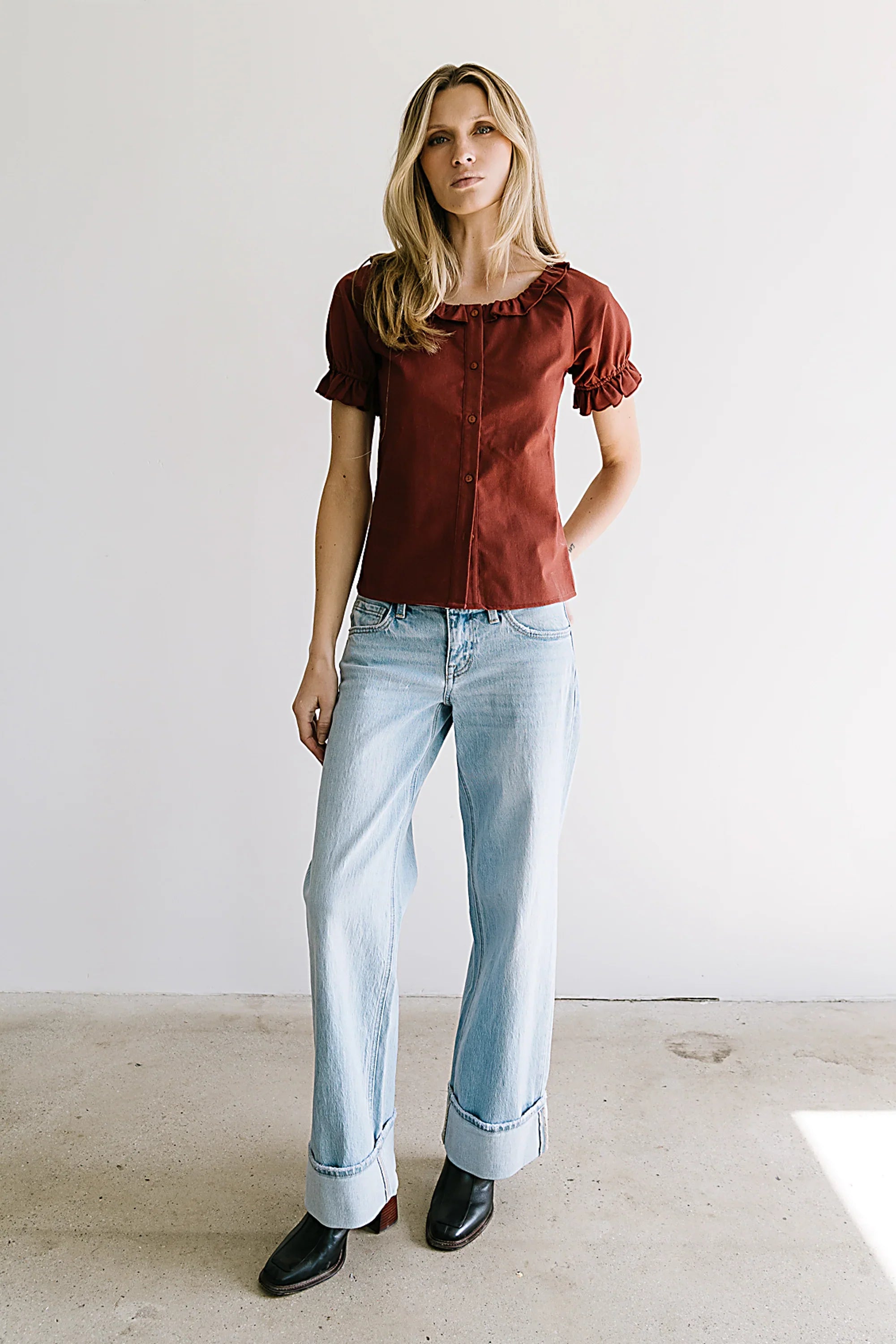 Connie Ruffle Blouse in Rust FINAL SALE