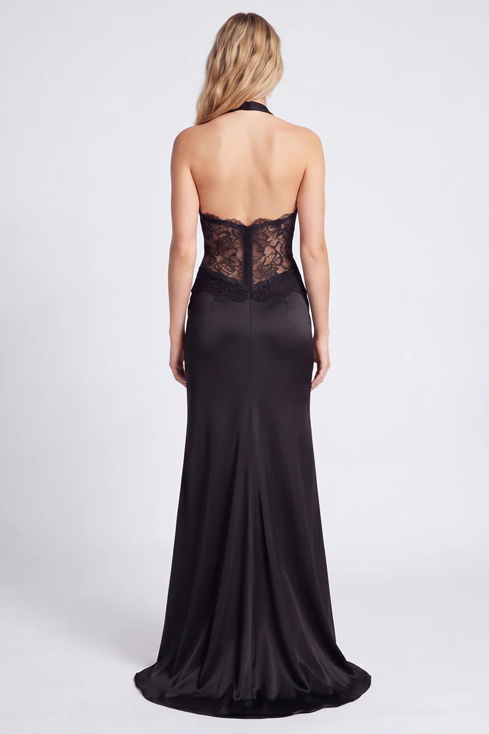 Halter Black Mermaid Long Formal Dress with Lace