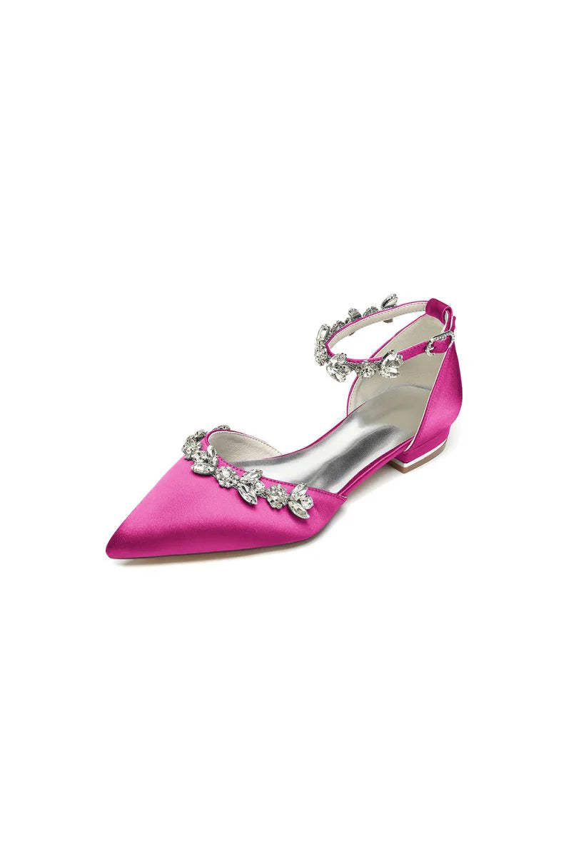 Pointed Toe Rhinestone Beaded Ankle Strap Kitten Heels