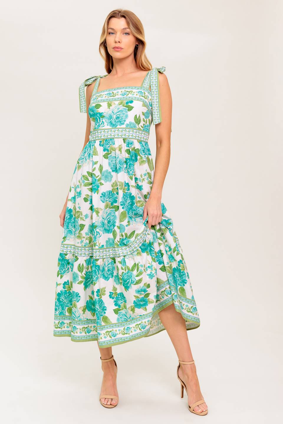 SEASIDE ESCAPES FLORAL MIDI DRESS GREEN