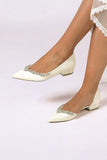 White Ballet Flats with Crystal Accent