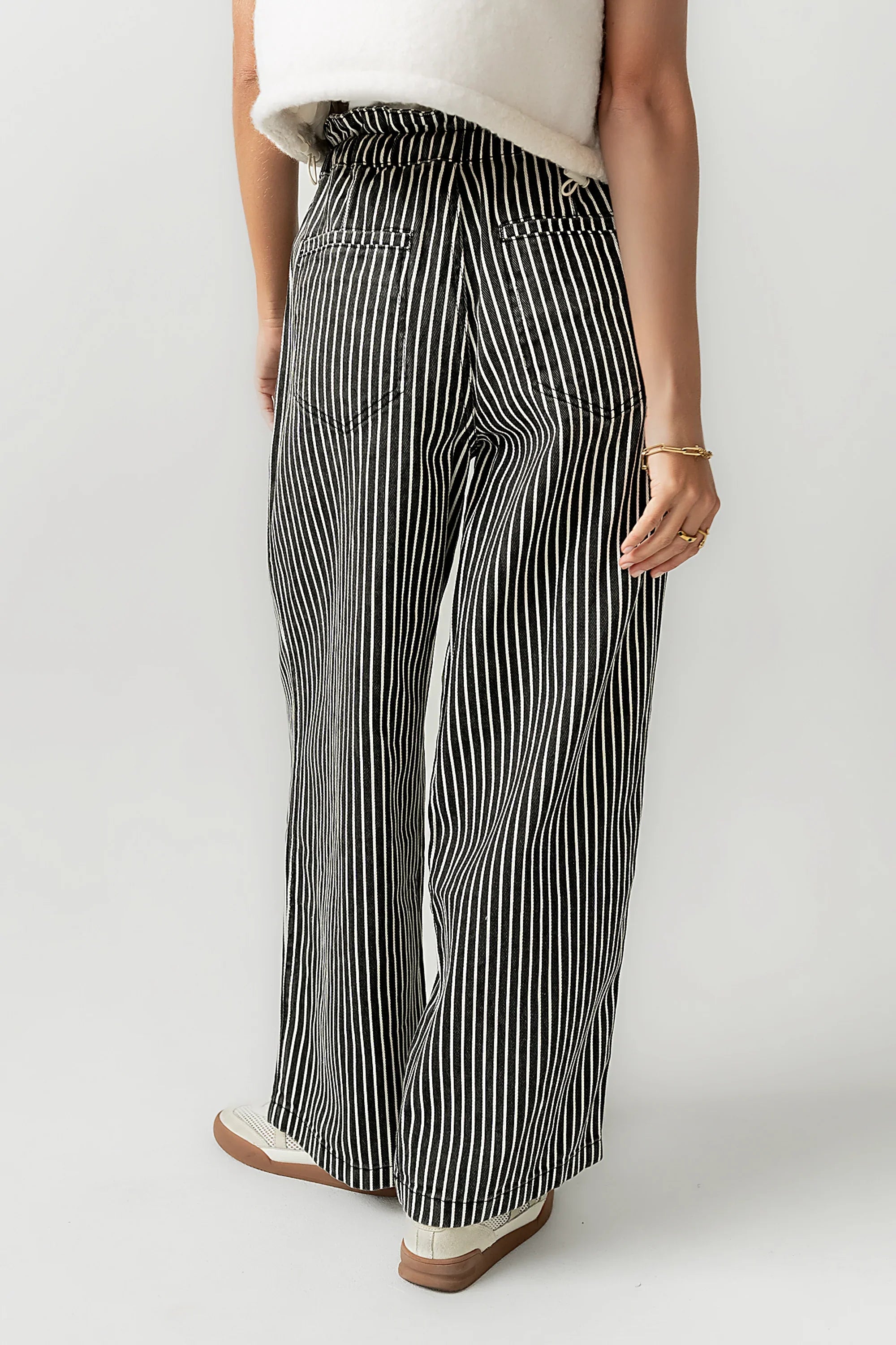 Becky Striped Wide Leg Jeans in Off White FINAL SALE