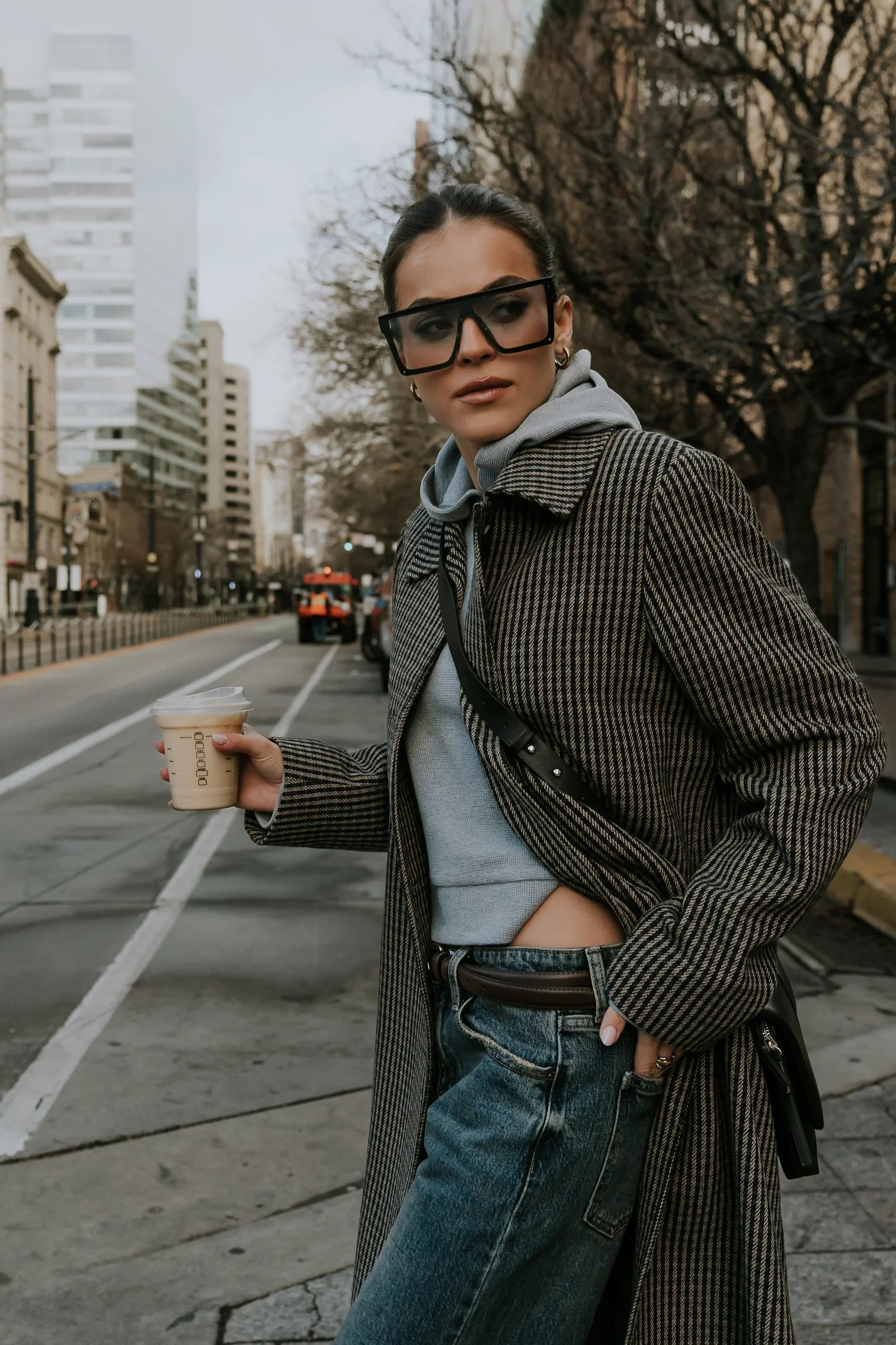 Kourtney Waffle Knit Hoodie in Grey
