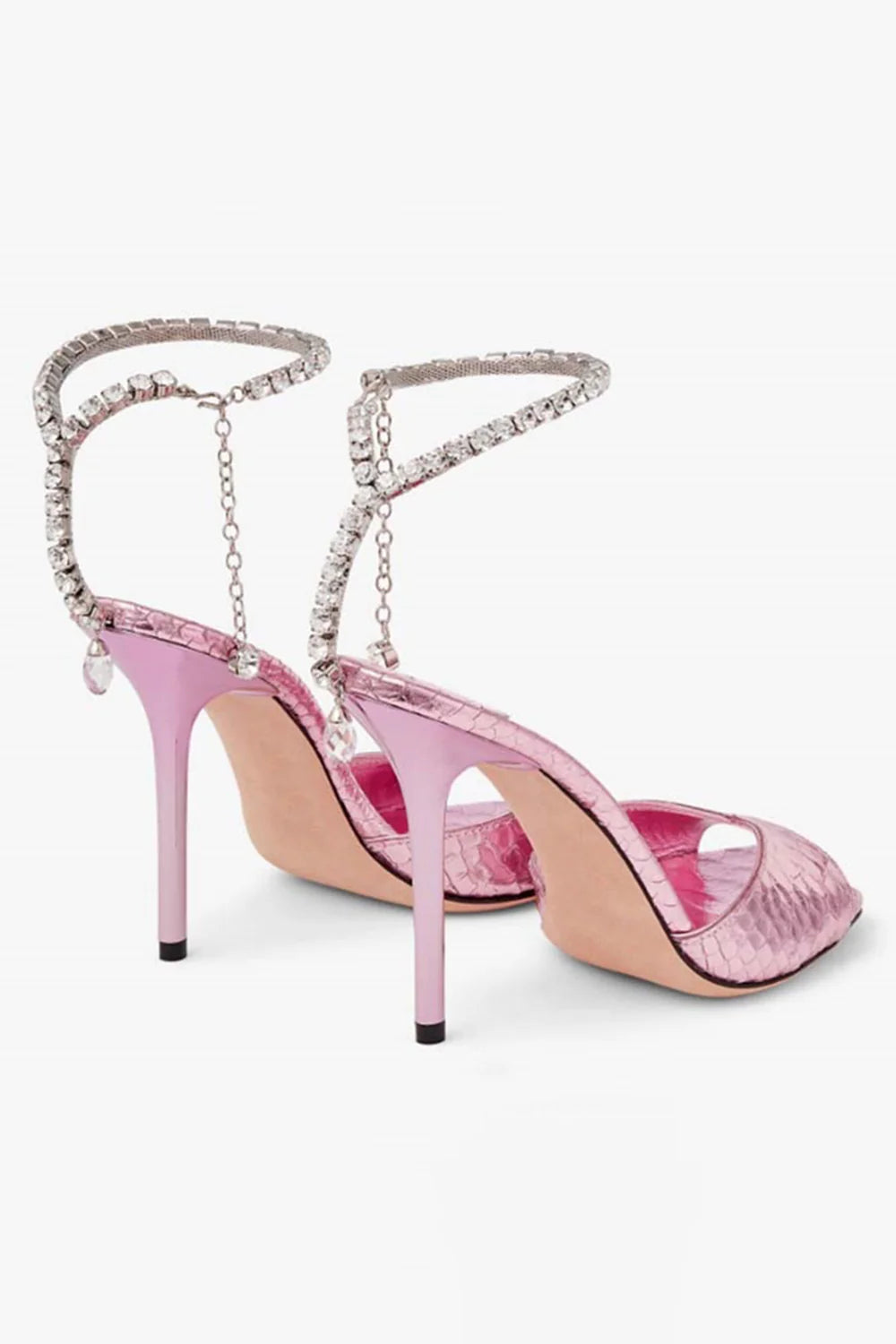 Emerald Croc Embossed Stiletto Heels with Crystal Ankle Strap