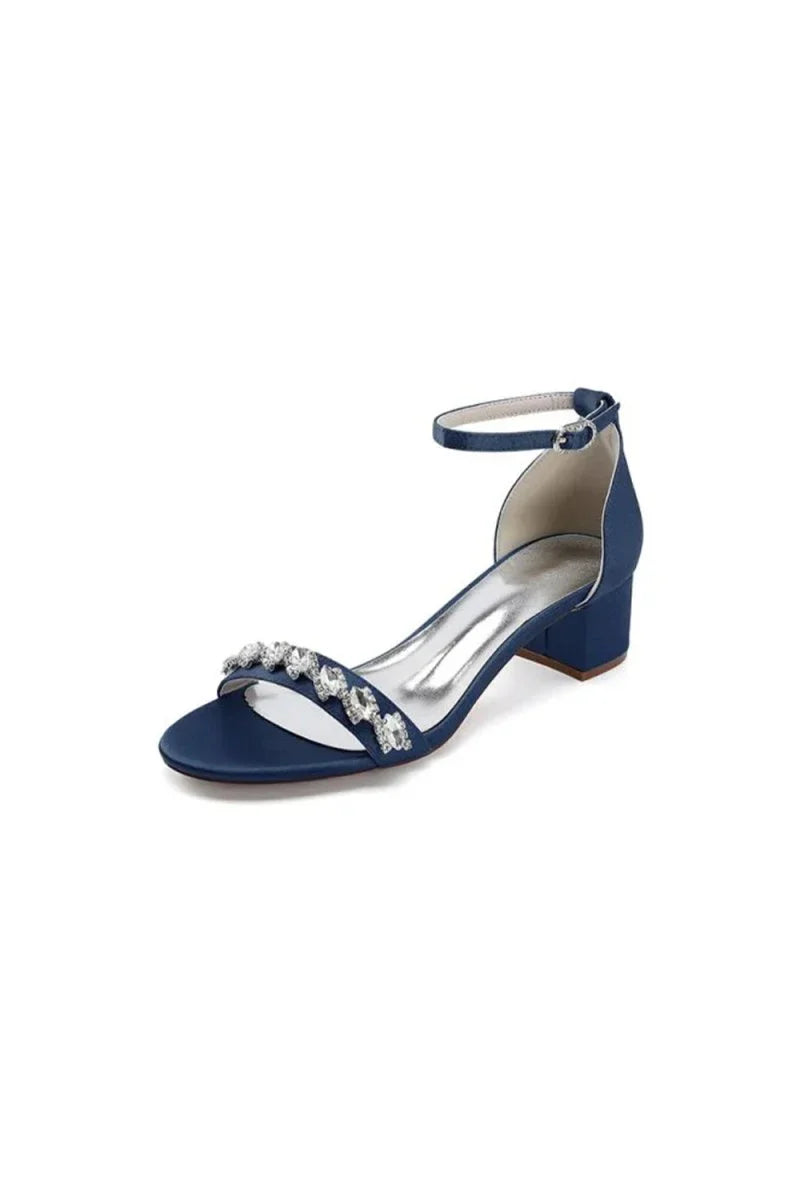 Satin Block Heel Sandal with Diamond Embellishments