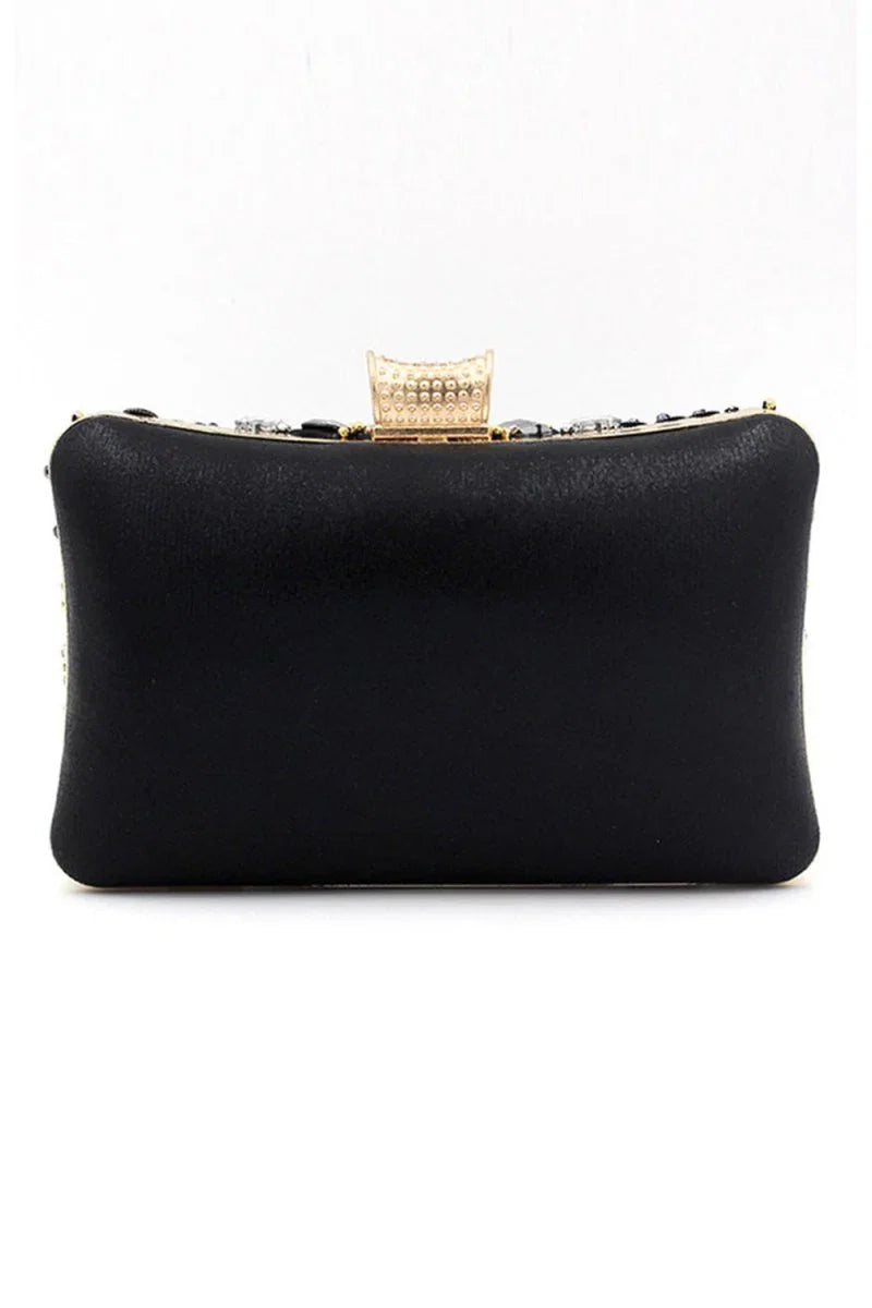 Black Beaded Shoulder Chain Evening Clutch