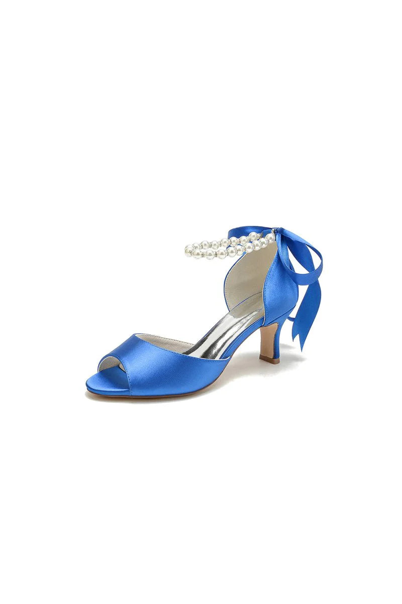 Chic Peep Toe Ribbons Faux Pearl Pumps