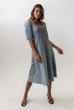 Paisley Smocked Midi Dress in Slate Blue FINAL SALE