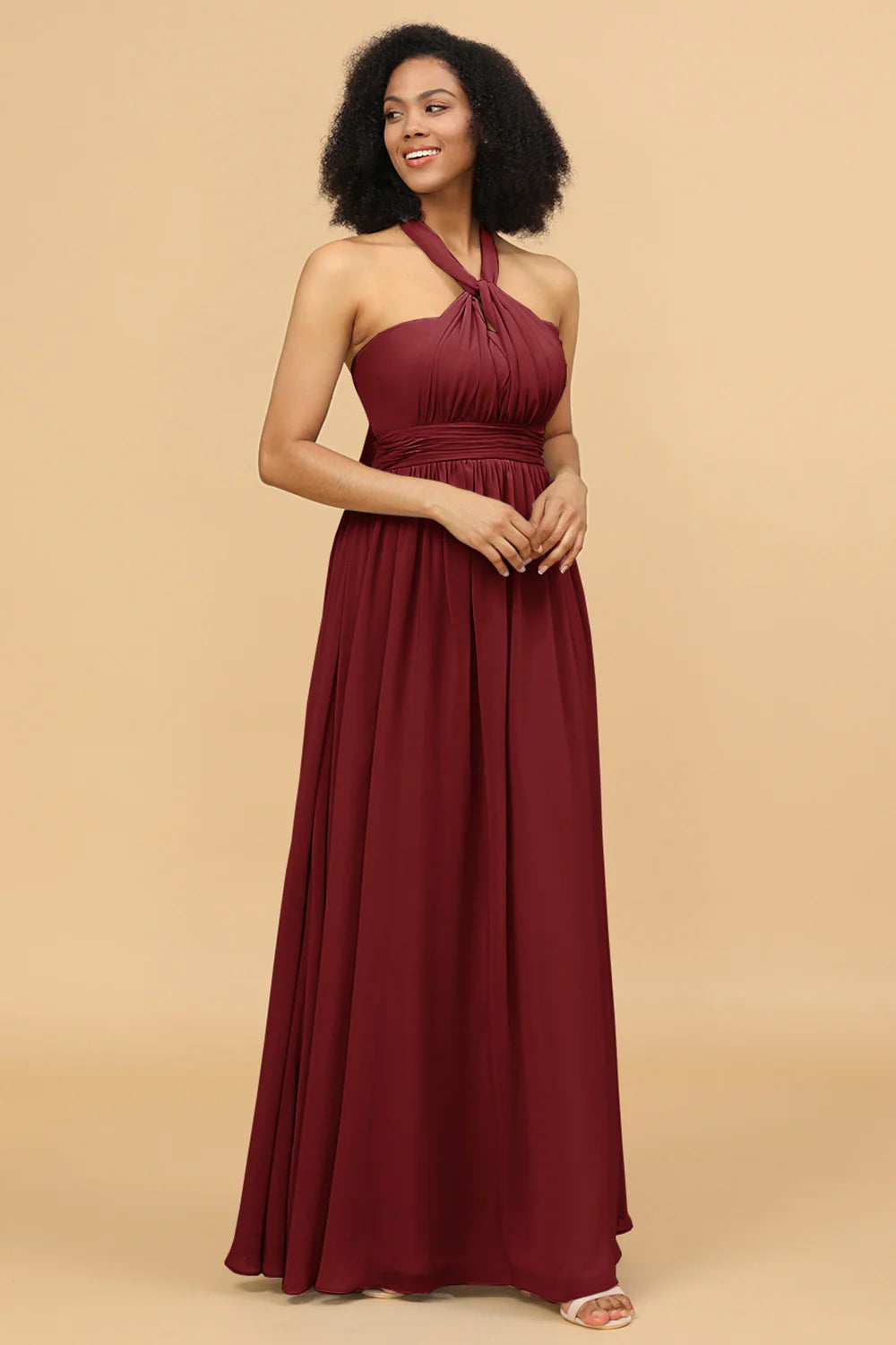 A Line One Shoulder V Neck Halter Neck Floor Length Grey Blue Bridesmaid Dress