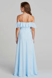 Sky Blue Off The Shoulder Chiffon A Line Junior Bridesmaid Dress