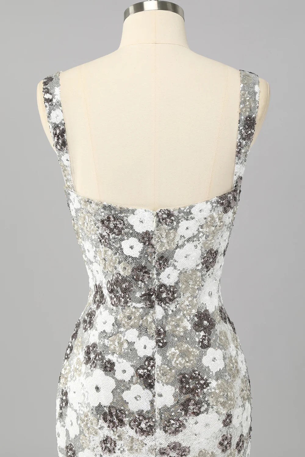 Sparkly Silver Bodycon Square Neck Sequins Short Homecoming Dress