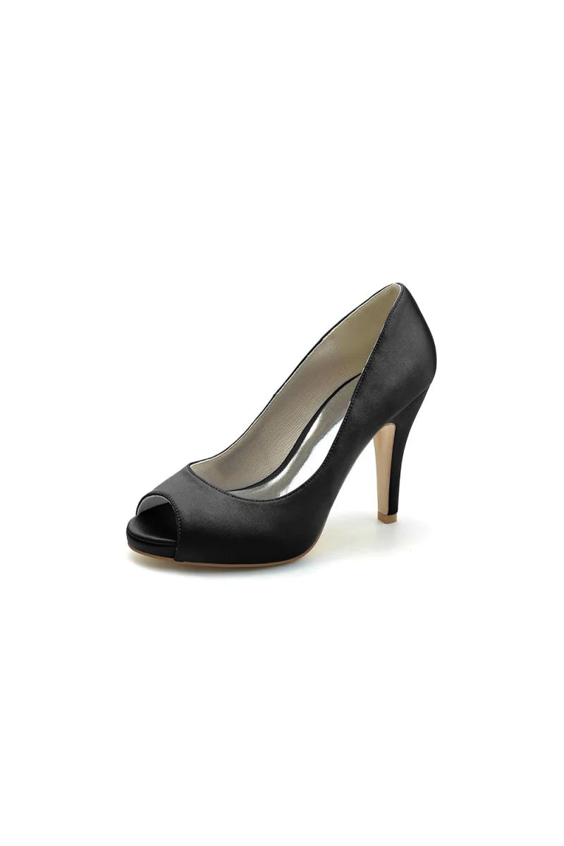 Peep Toe Slip on Satin Stiletto Heels