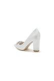 Pointed Toe Chunky Heels with Rhinestone
