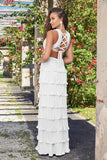 Saylor Pleated Satin Ruffle Maxi Dress White