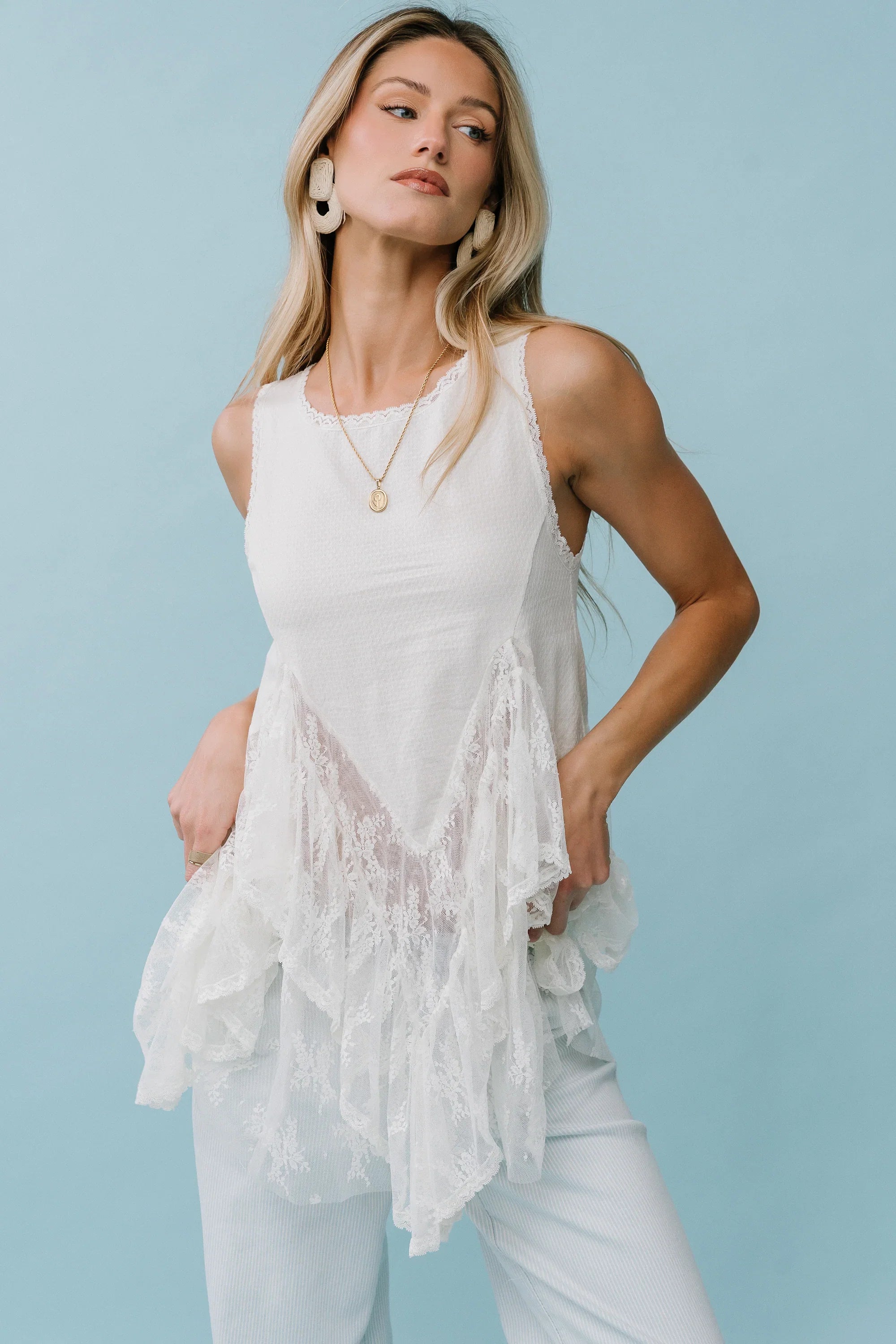 Mariana Lace Tank Top in Ivory