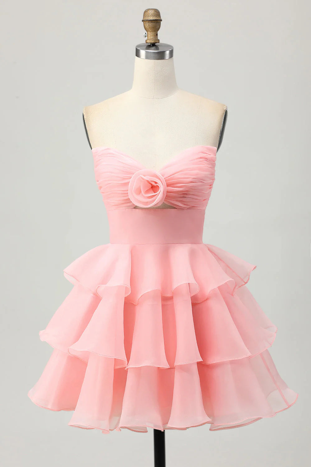 Cute A Line Tiered Strapless Cut Out Blue Short Homecoming Dress