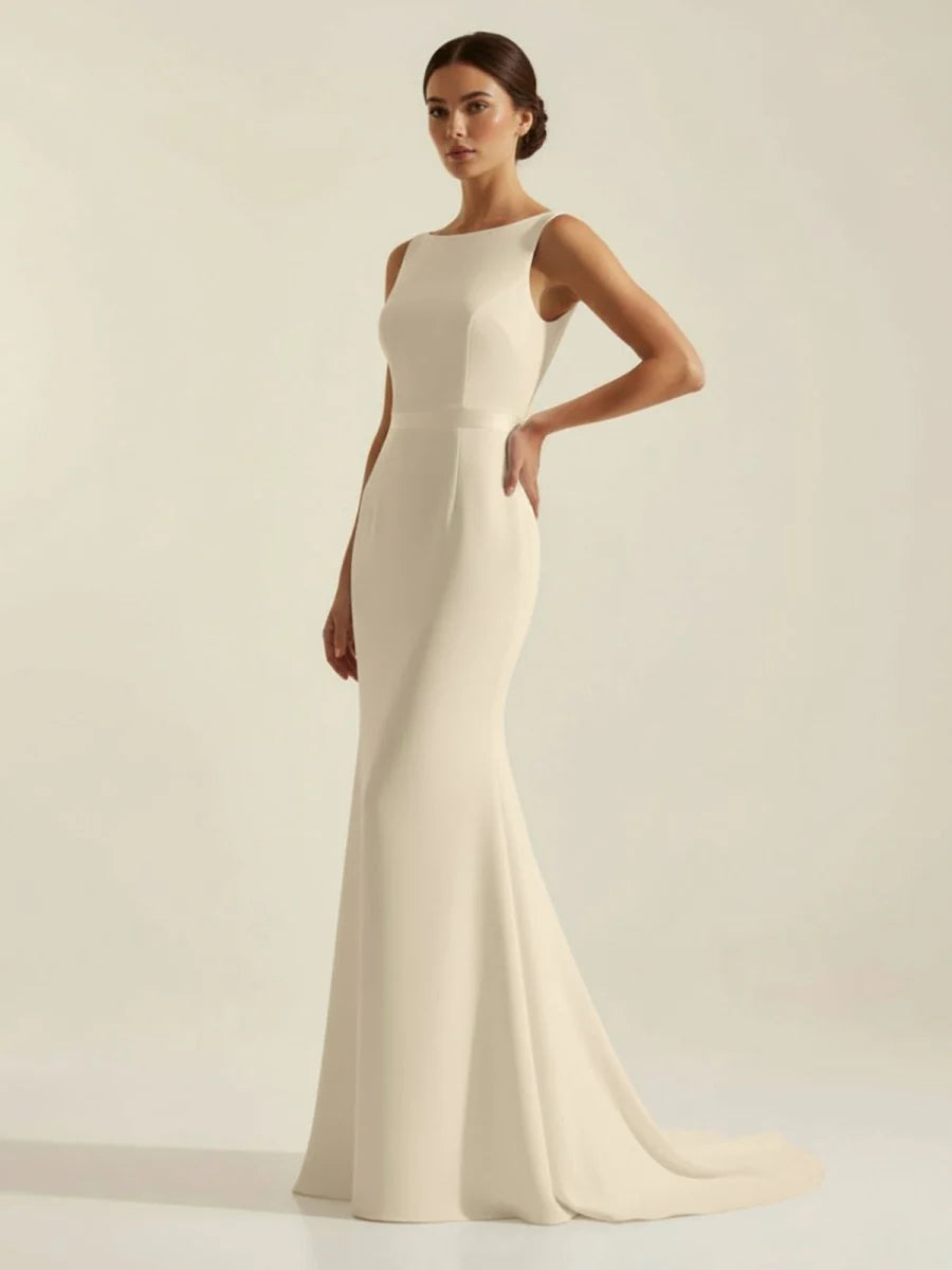Simple Sleeveless Mermaid Wedding Dress With Sexy Bow