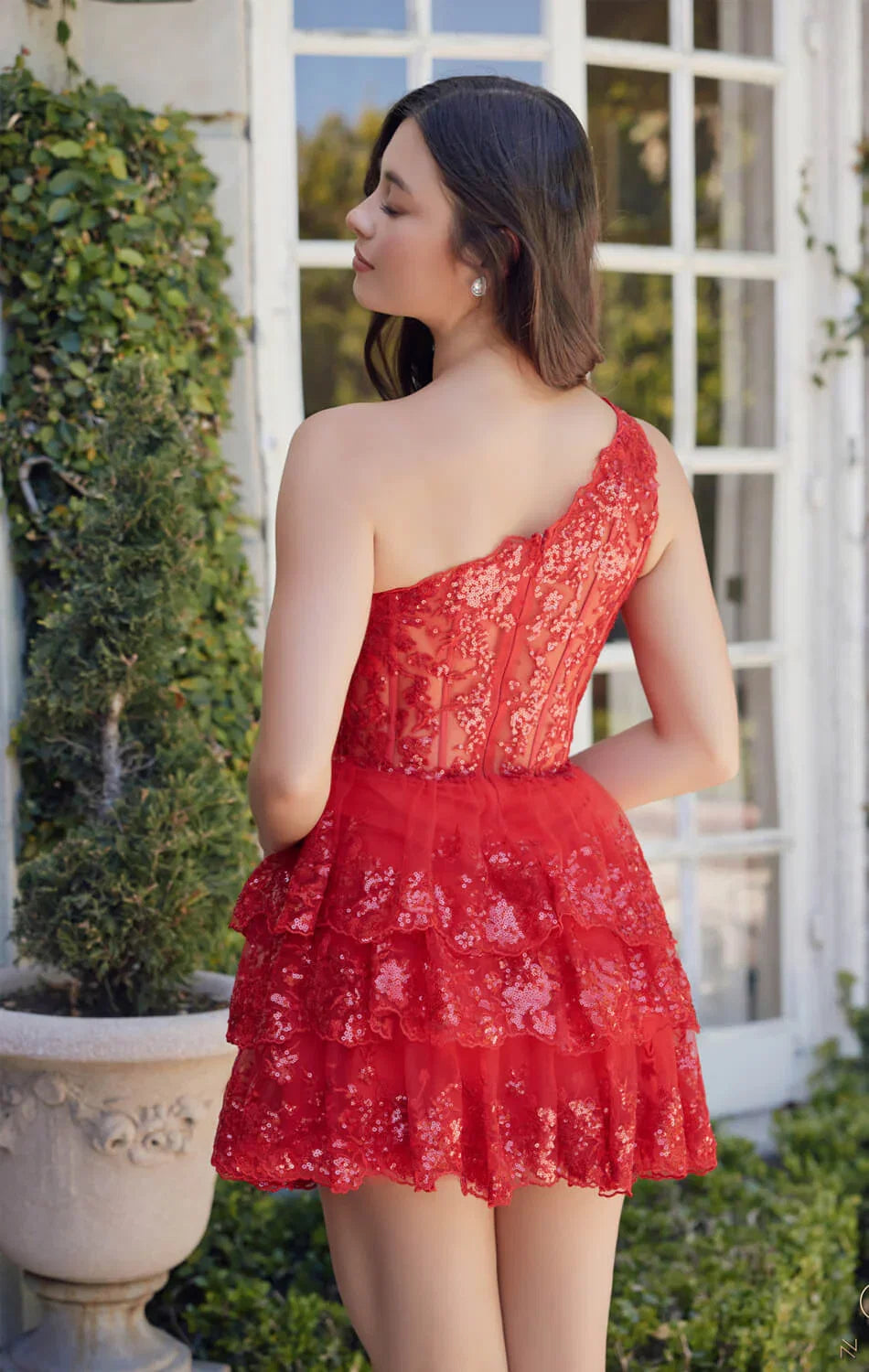 CHRISTIE MINI DRESS RED ONE SHOULDER TIERED SHORT DRESS