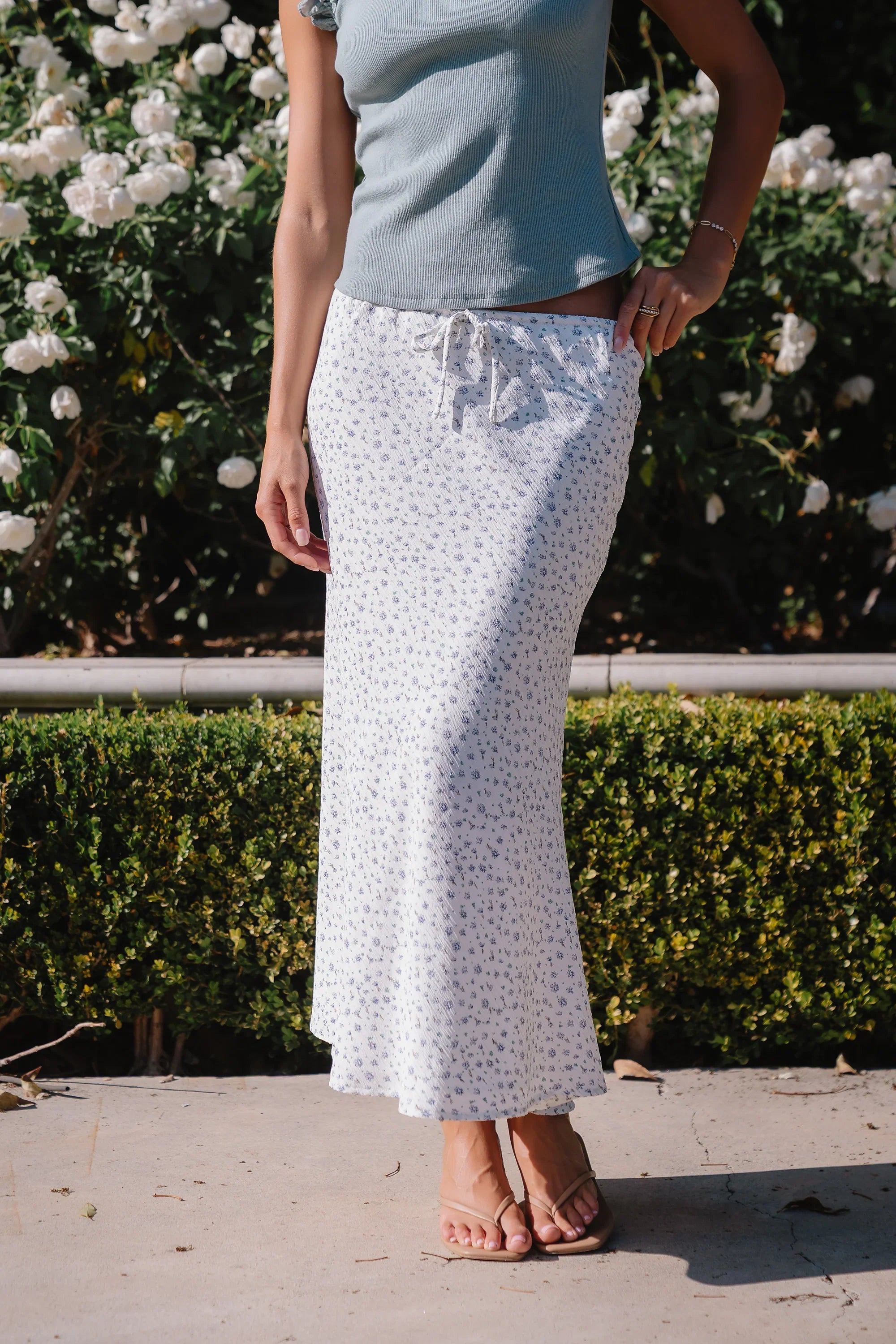 Moxie Floral Maxi Skirt in Off White