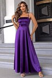 Purple Spaghetti Straps A line Satin Prom Dress