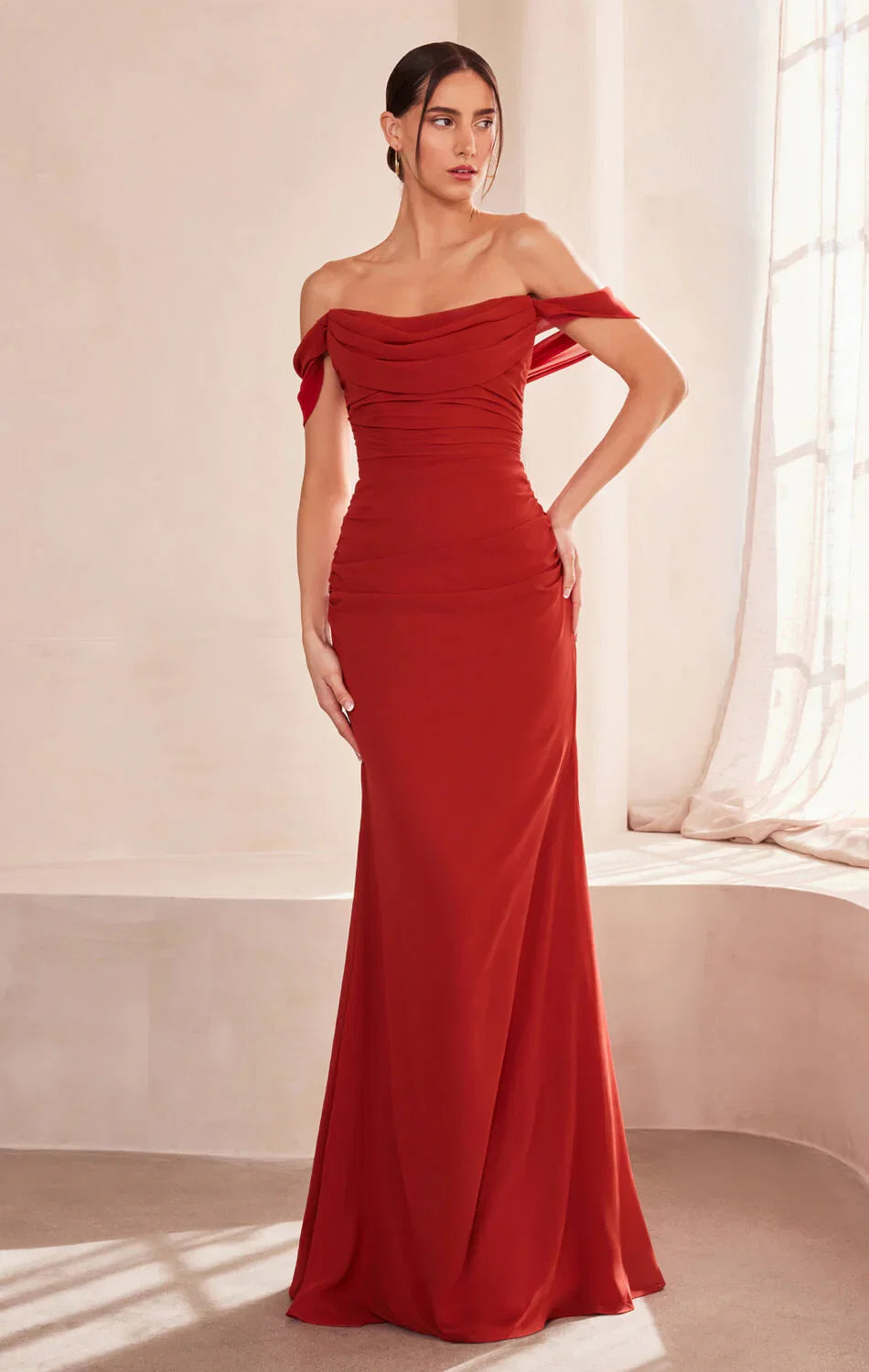 Faye Gown Chiffon Off the Shoulder Fitted Dress