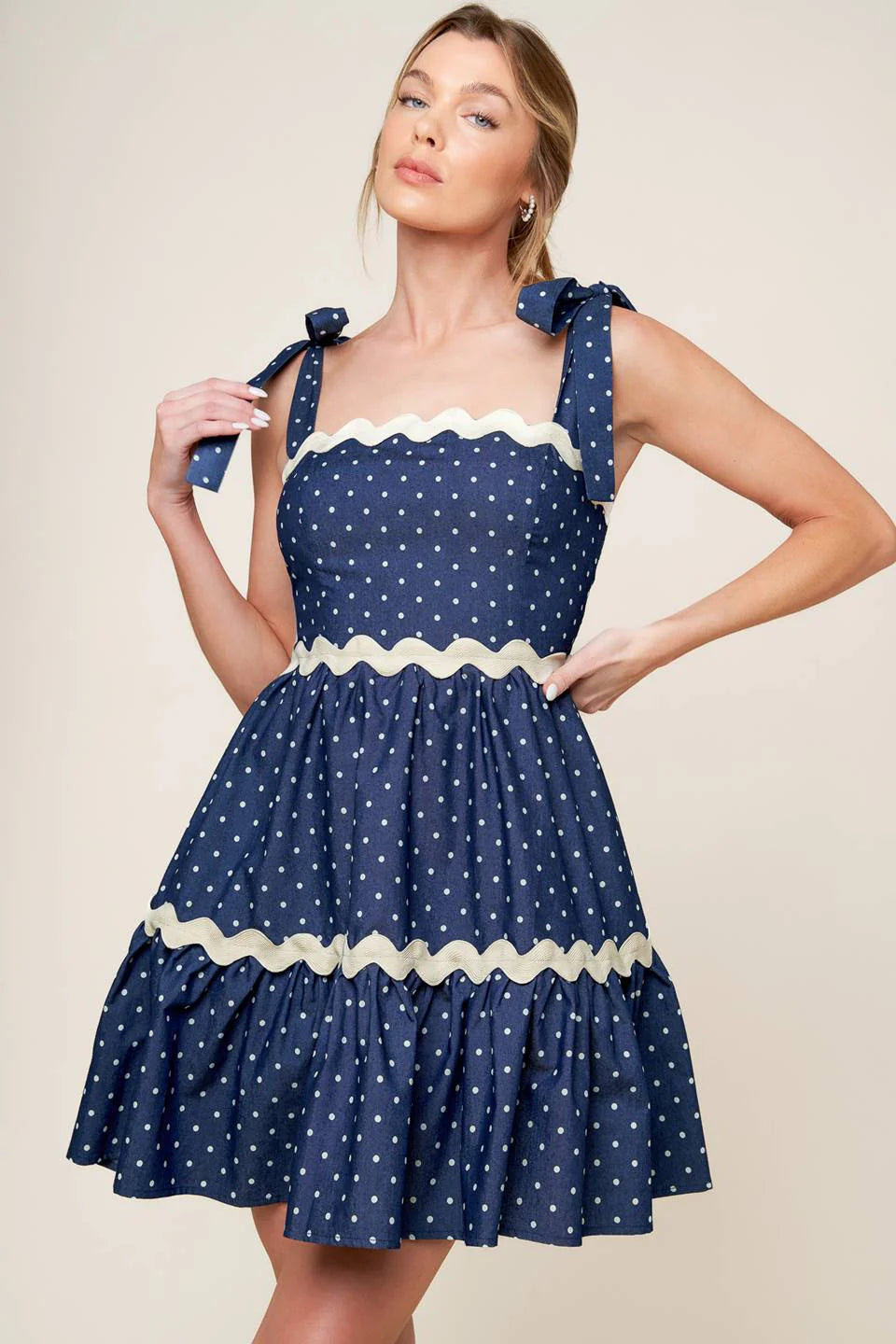 BLUE WHITE POLKA DOT MINI DRESS INDIGO