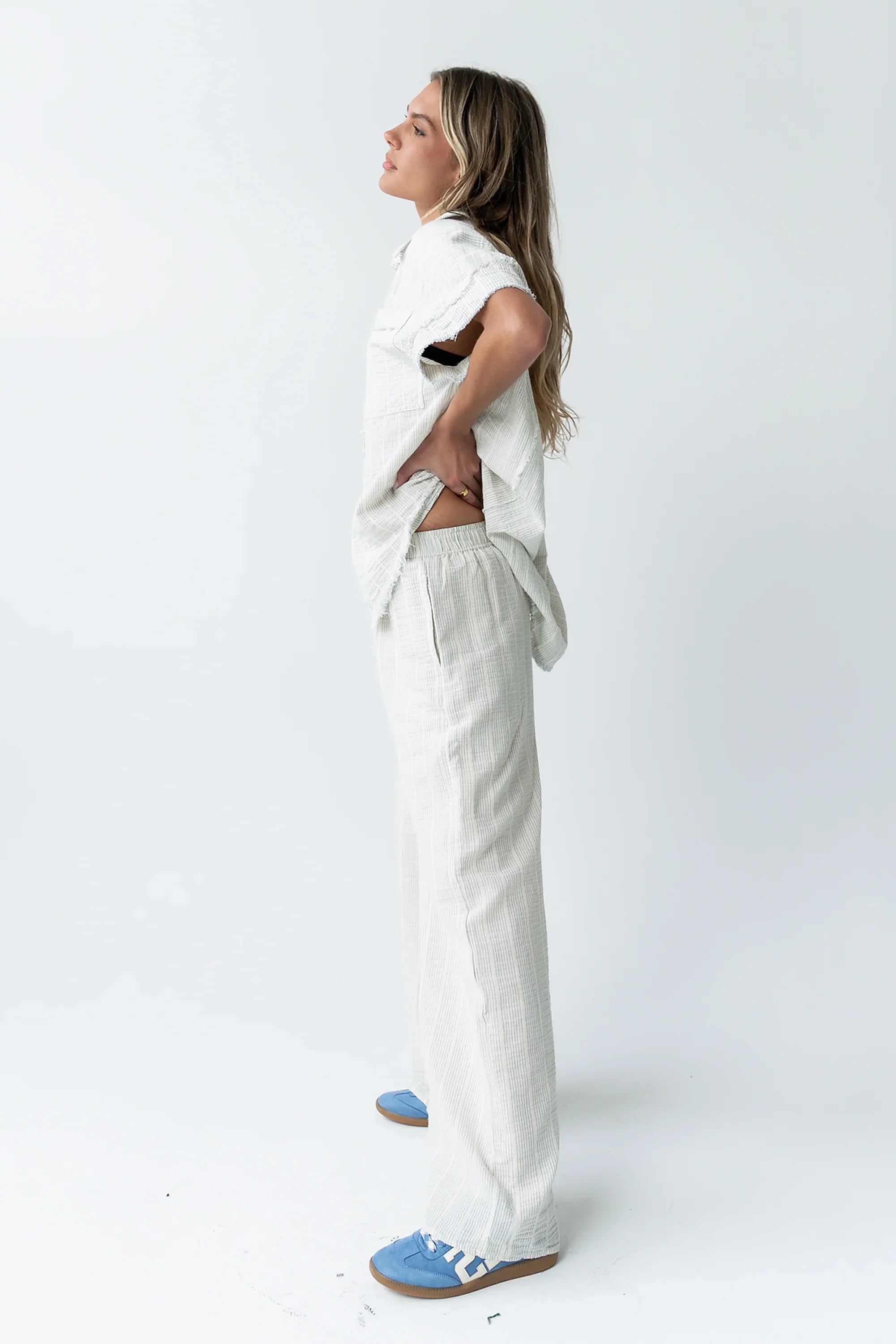 Belen Striped Wide Leg Pants in Denim Blue