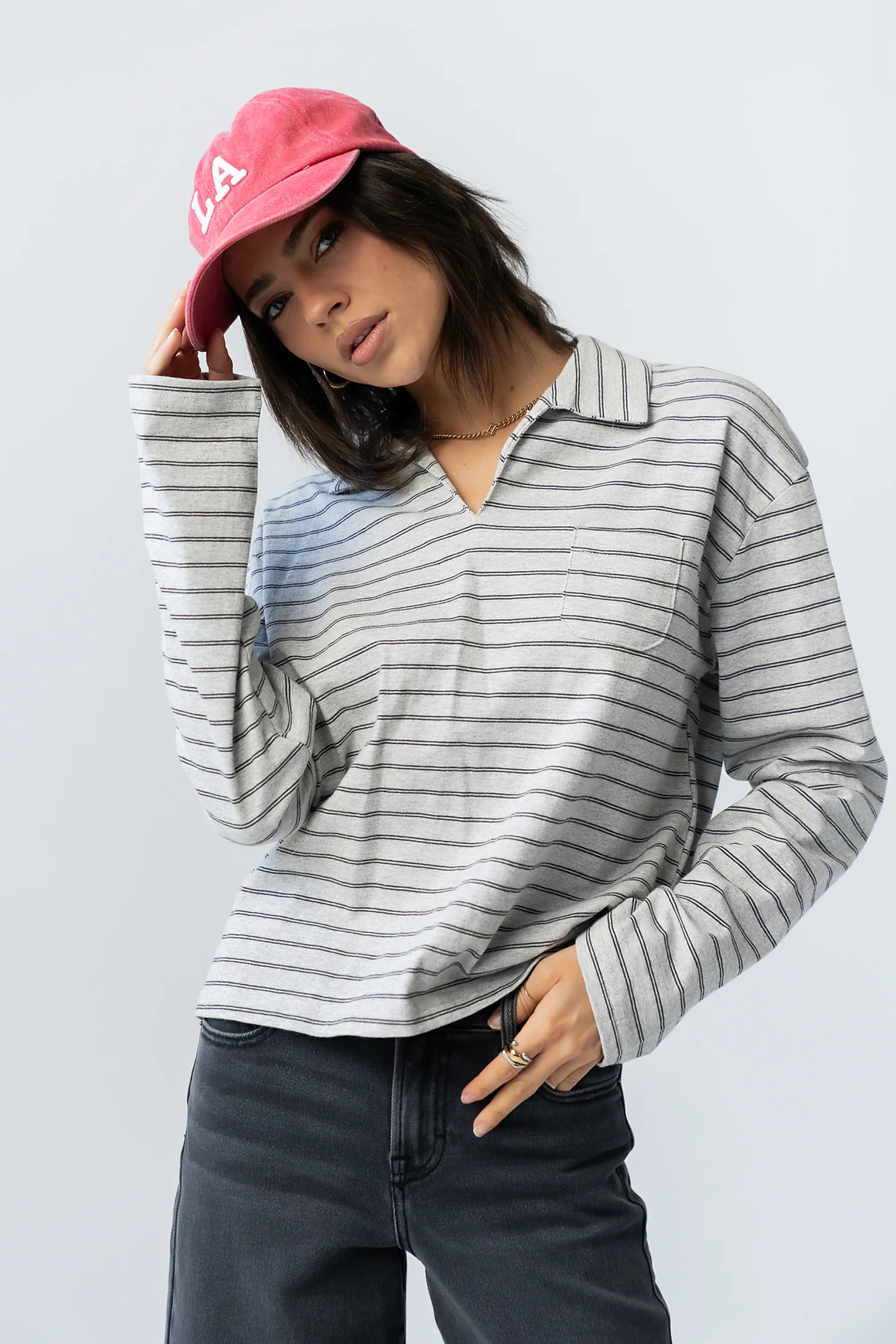 Kateri Striped Top in Heather Grey