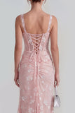Floral Pink Ruched Mermaid Corset Wedding Guest Dress