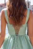 Sage Green V Neck A Line Homecoming Dress with Pearls
