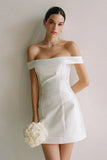 Off The Shoulder Satin White Bridal Shower Dress