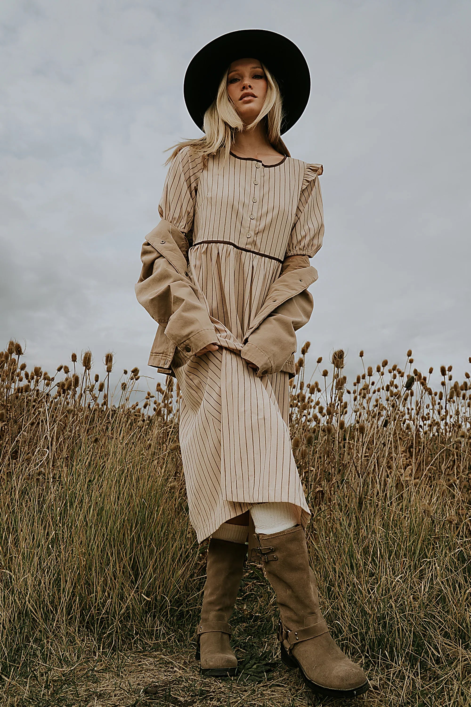 Berlin Corduroy Baby Doll Midi Dress in Taupe FINAL SALE
