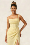 Daffodil Sheath Corset Chiffon Long Bridesmaid Dress with Slit