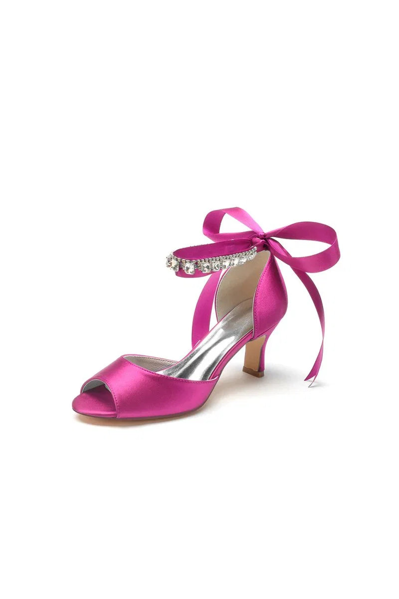 Rhinestone Peep Toe Wedding Sandals Chunky Heel Ankle Strap Shoes