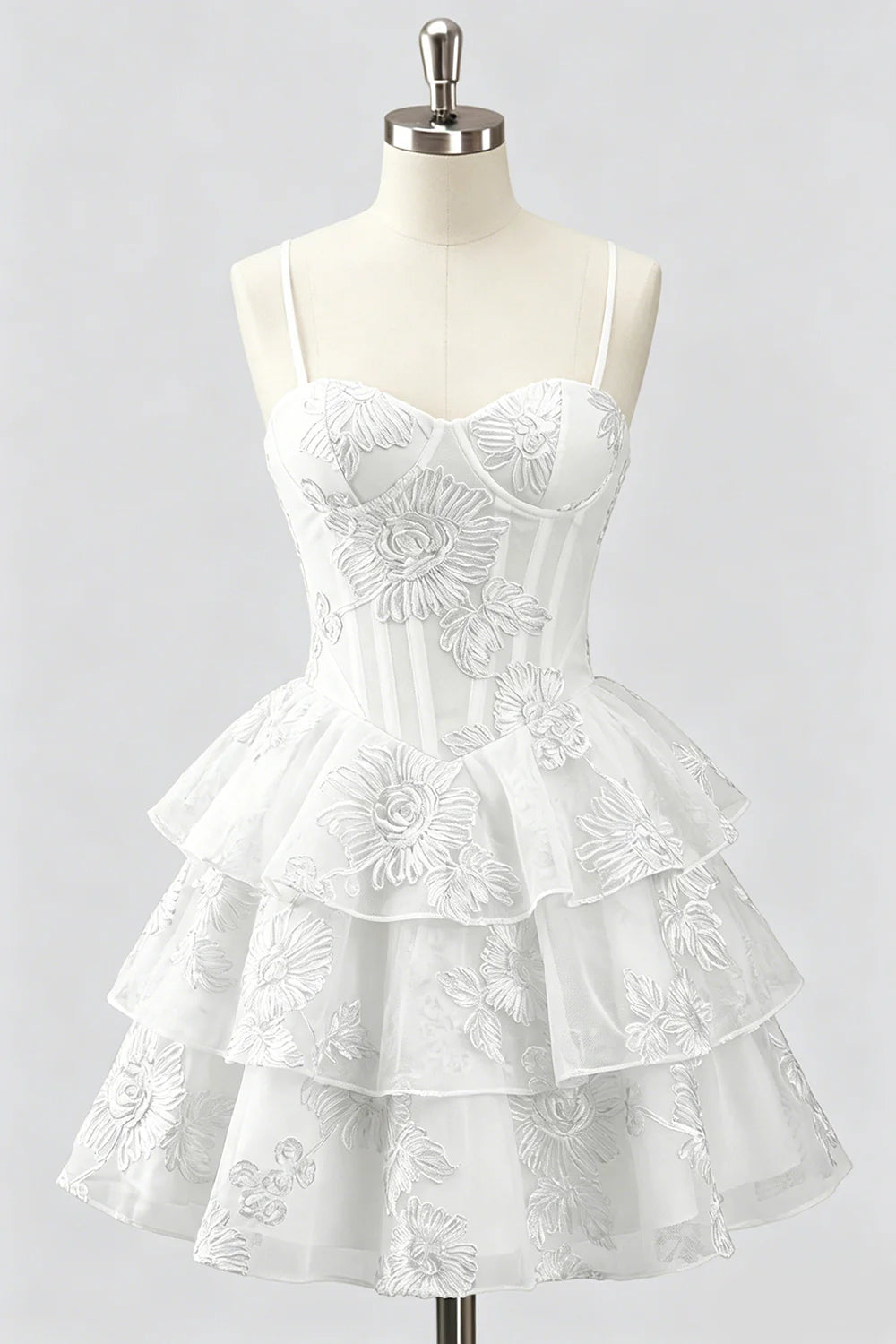 Daffodil A Line Floral Corset Tiered Ruffle Short Homecoming Dress