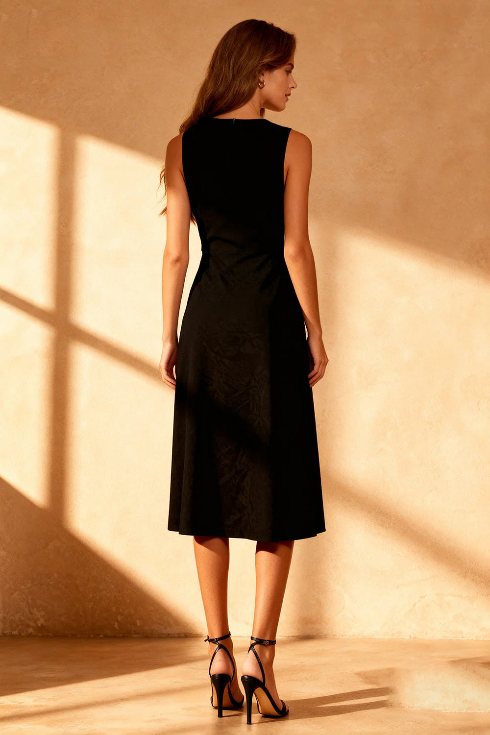 Simple Black A Line Round Neck Midi Dress