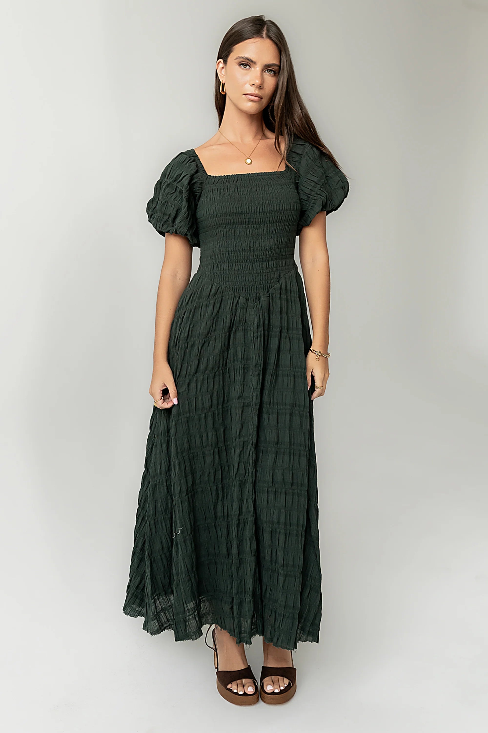 Beckie Smocked Maxi Dress in Green FINAL SALE