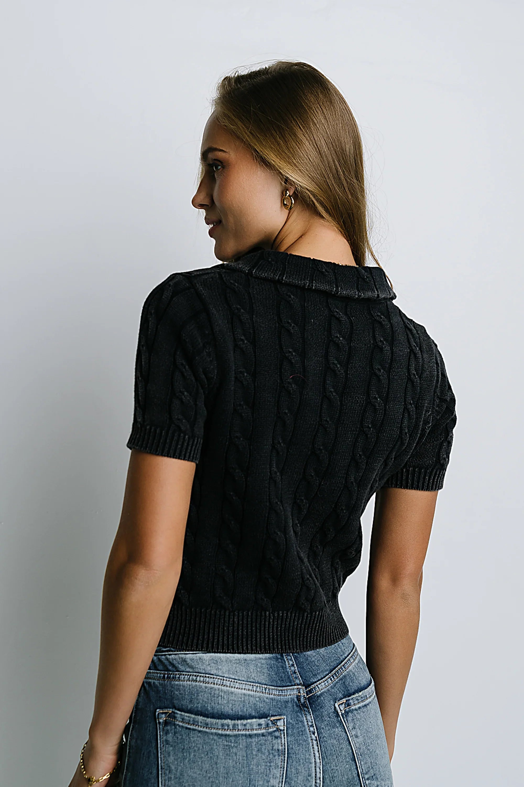 Halle Cable Knit Top in Navy