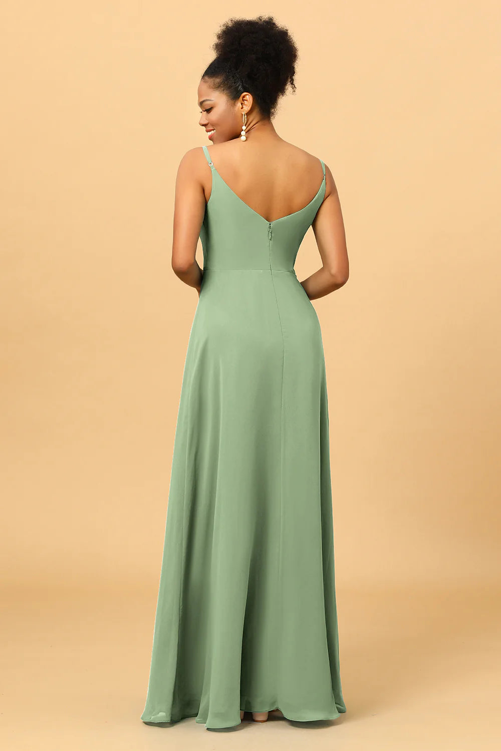 A Line Spaghetti Straps Floor Length Chiffon Bridesmaid Dress