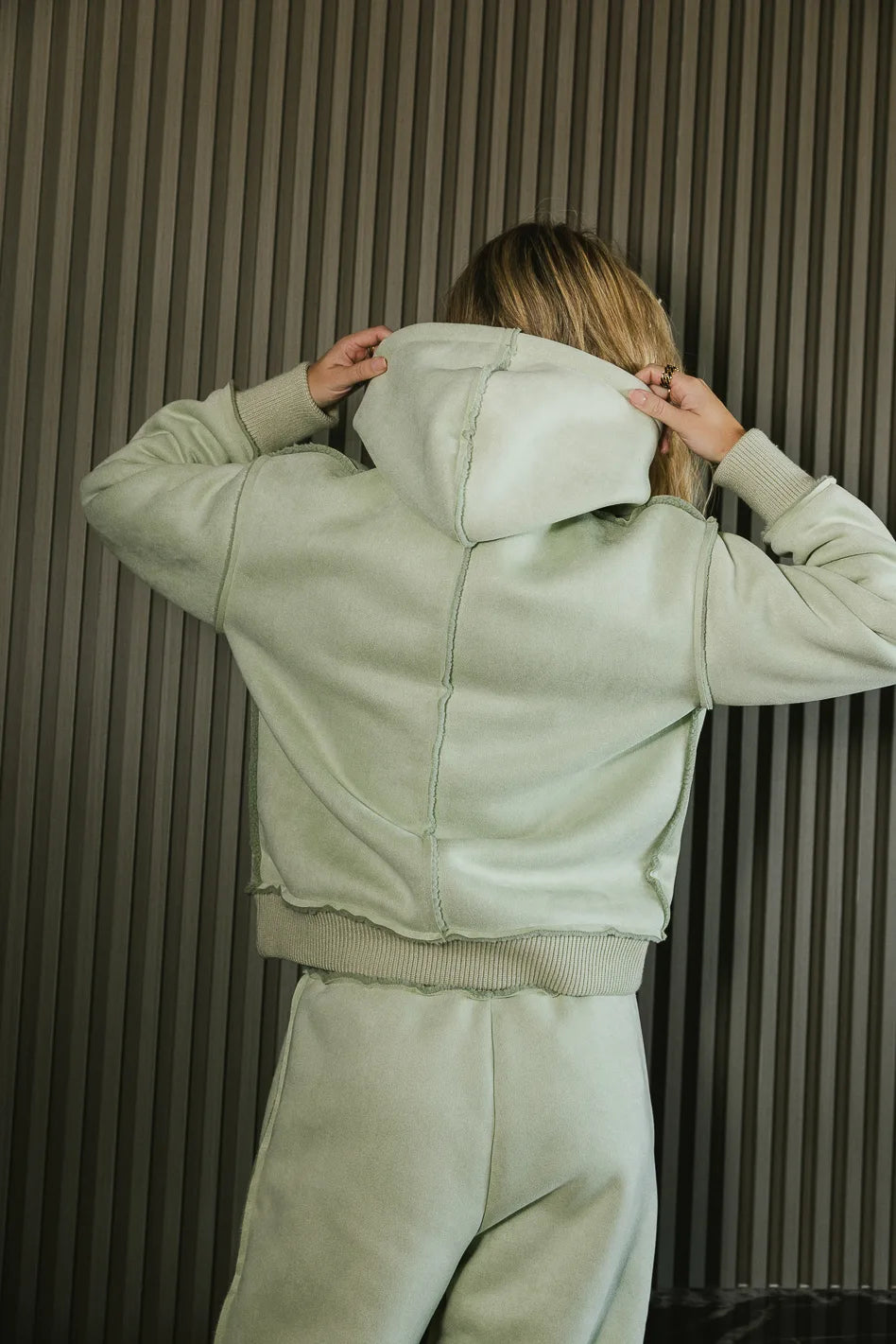 Mattie Faux Shearling Hoodie in Sage FINAL SALE
