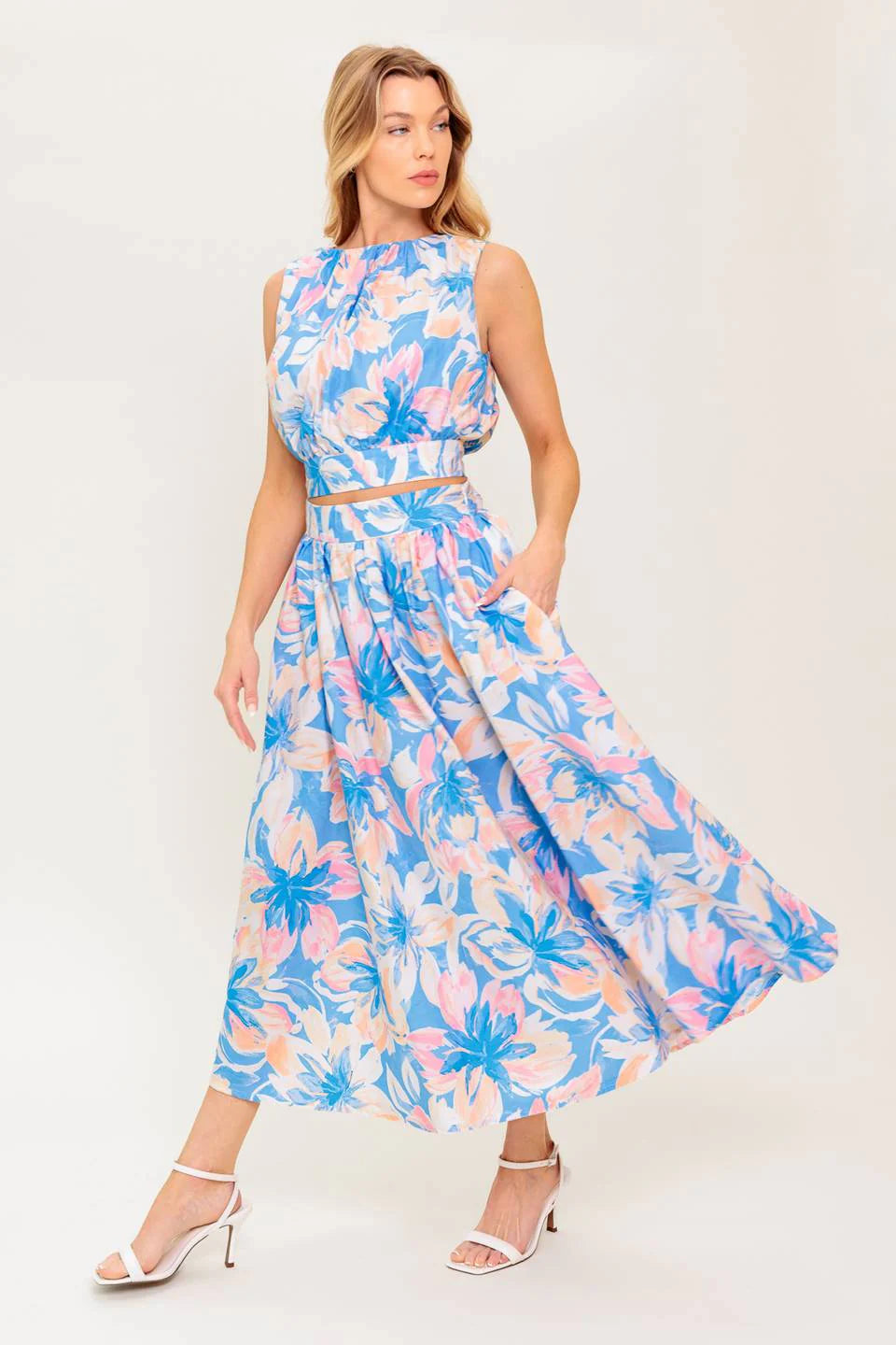 SUMMER HARMONY TIE TOP SKIRT SET POWDER BLUE FINAL SALE