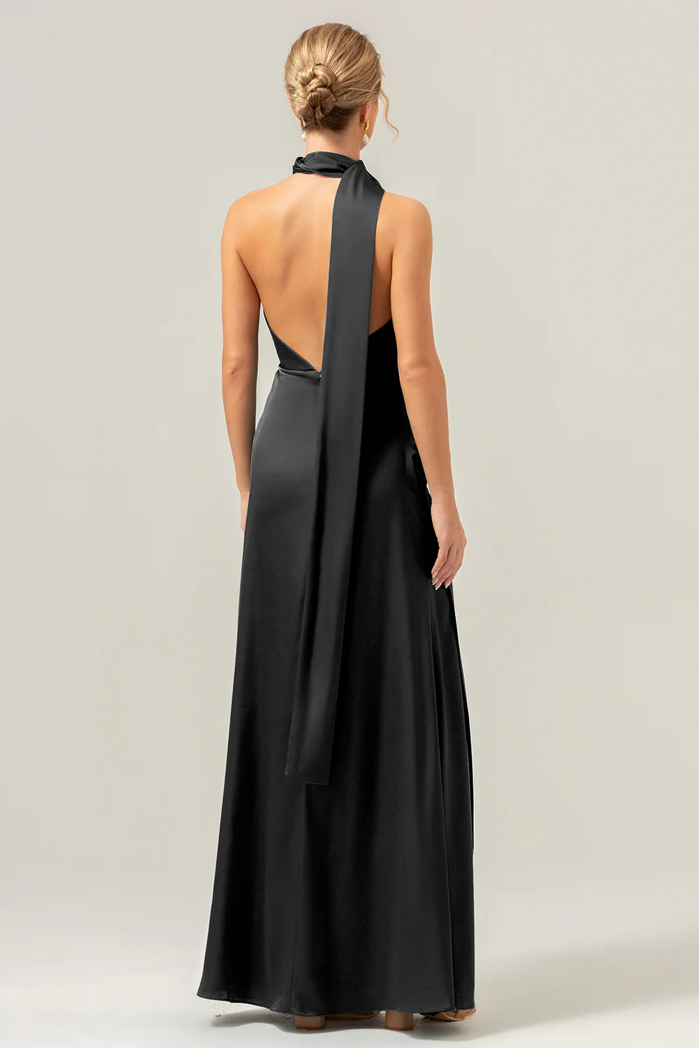 Peacock Sheath Deep V Neck Open Back Convertible Long Satin Bridesmaid Dress with Streamer
