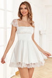 White A Line Square Neck Short Graduation Dress with Lace
