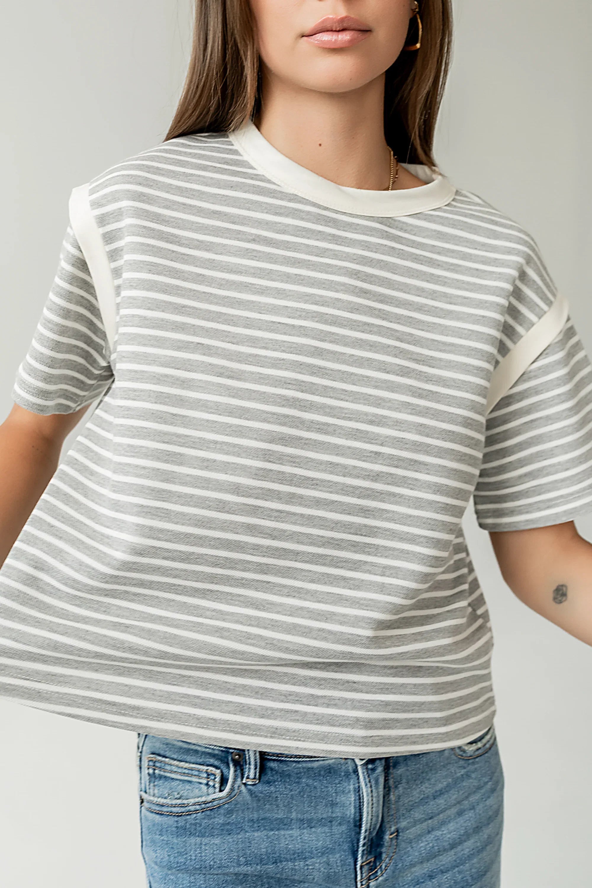 Ryker Striped T Shirt in Grey FINAL SALE