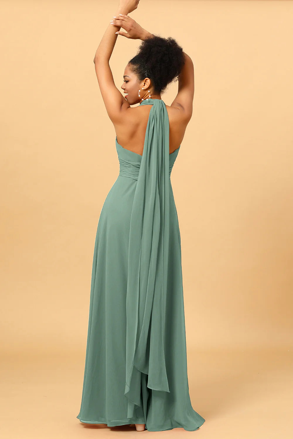A Line Convertible Floor Length Chiffon Bridesmaid Dress