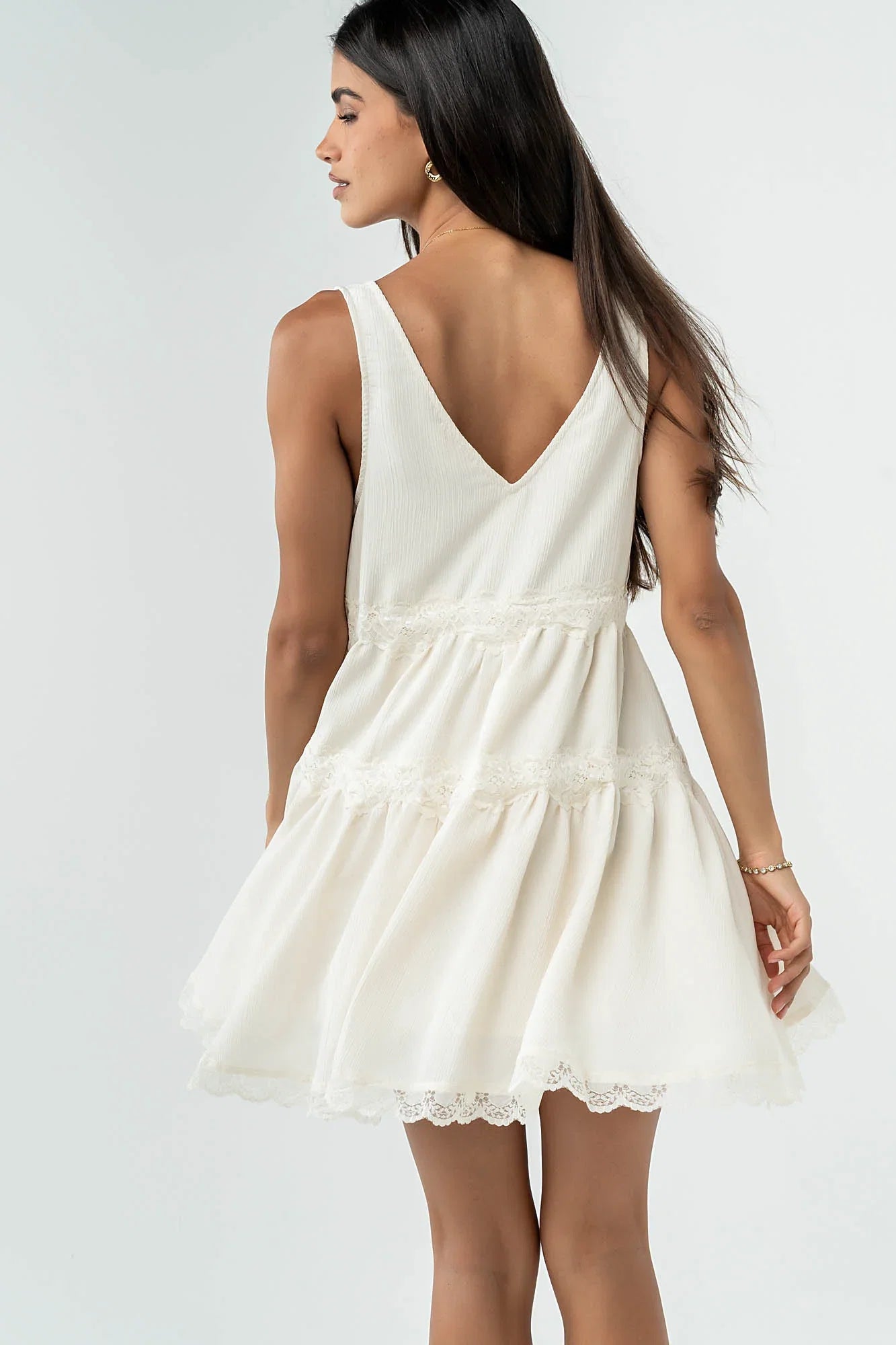 Quinny Lace Trim Mini Dress in Cream